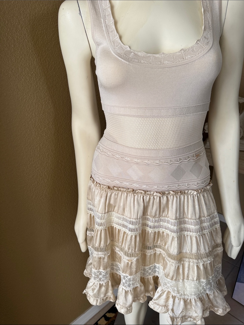 bebe Cream Layered Ruffle Tank Dress